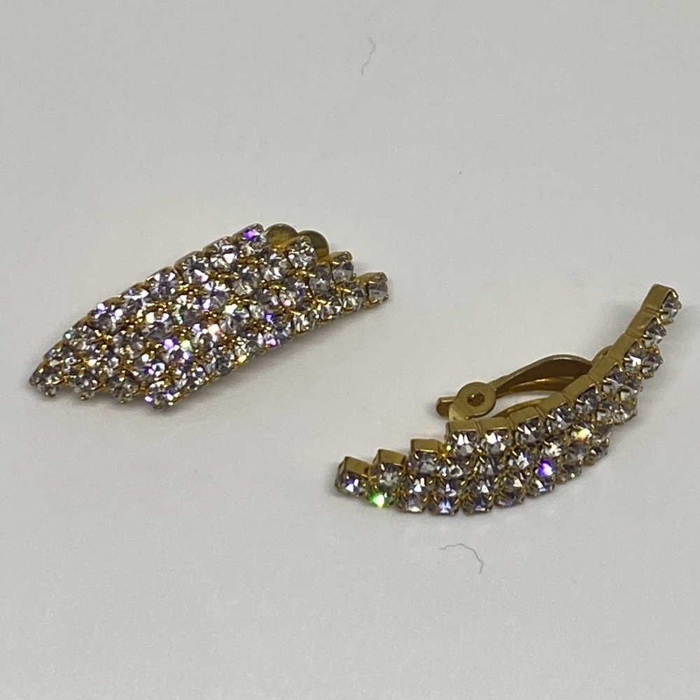 Gold with crystals clear Rhinestone Clip-On Earrings